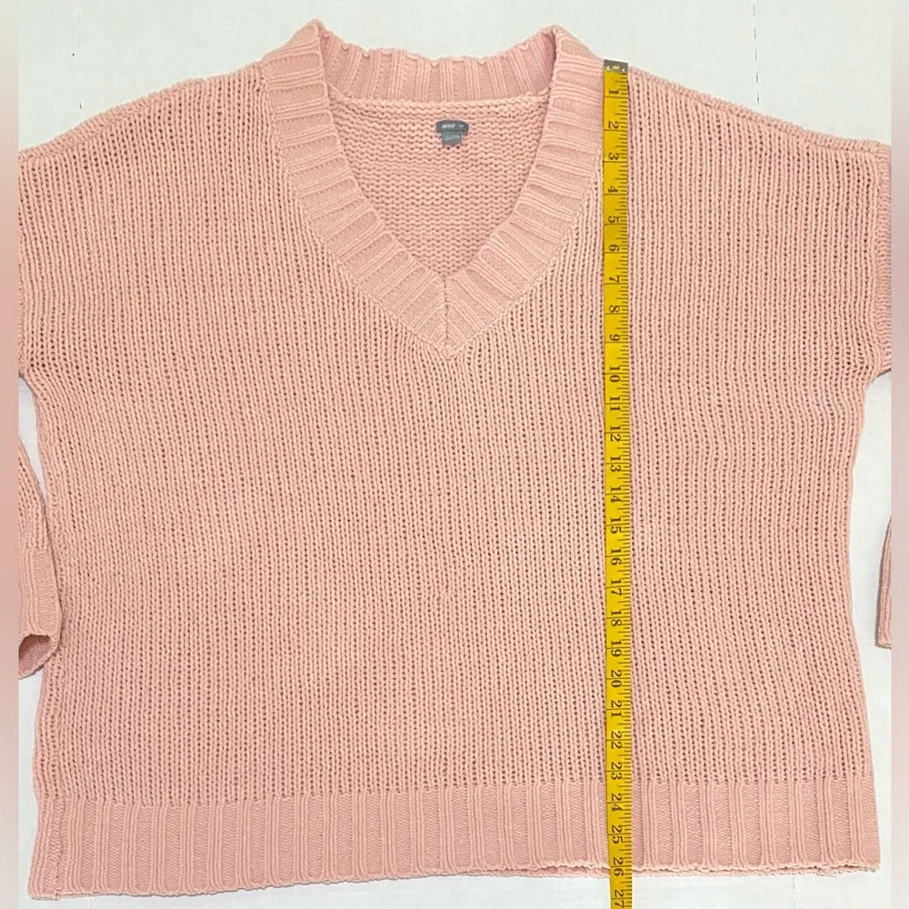 Aerie Womens S Pink Oversized Long Sleeve V-Neck Sweater Boho Cottage Cabincore - Picture 10 of 15